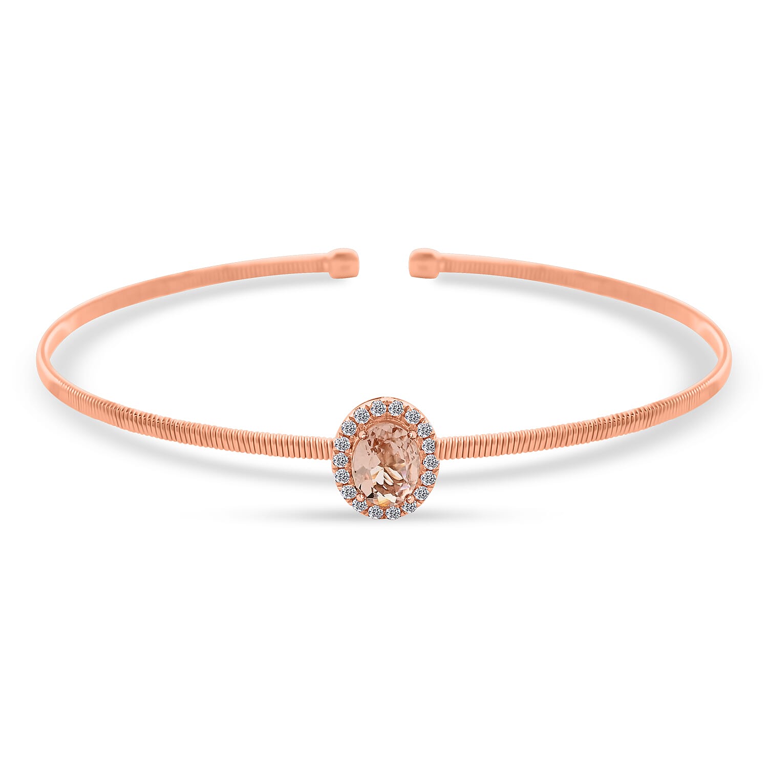 Modani 14K Rose Gold Marropino Morganite, Natural Pink Diamond Cuff Bracel (7.00 In) 3.65 Grams 1.00 ctw