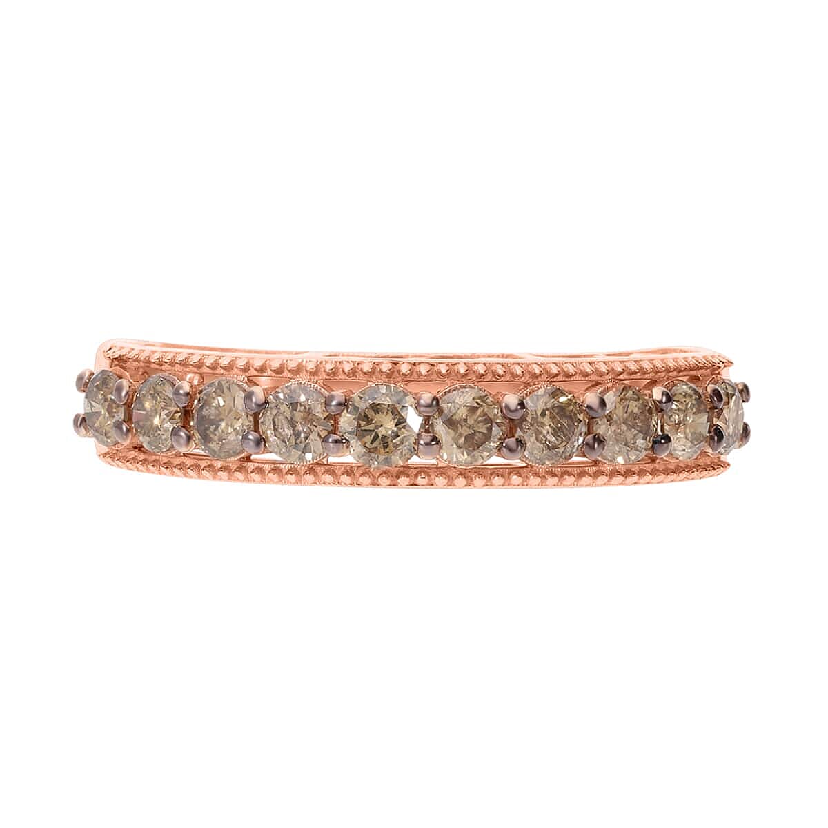Luxoro 10K Rose Gold Natural Champagne Diamond Half Eternity Band Ring (Size 10.0) 1.00 ctw