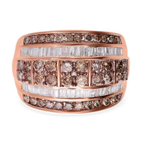 Natural Champagne and White Diamond Cluster Ring in Vermeil RG Over Sterling Silver (Size 10.0) 2.00 ctw