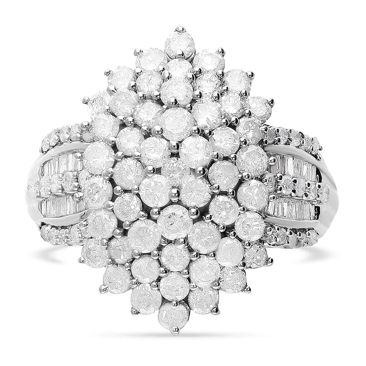 Doorbuster SGL Certified Luxoro 10K White Gold Diamond G-H I3 Cluster Ring (Size 10.0) 5.85 Grams 2.00 ctw