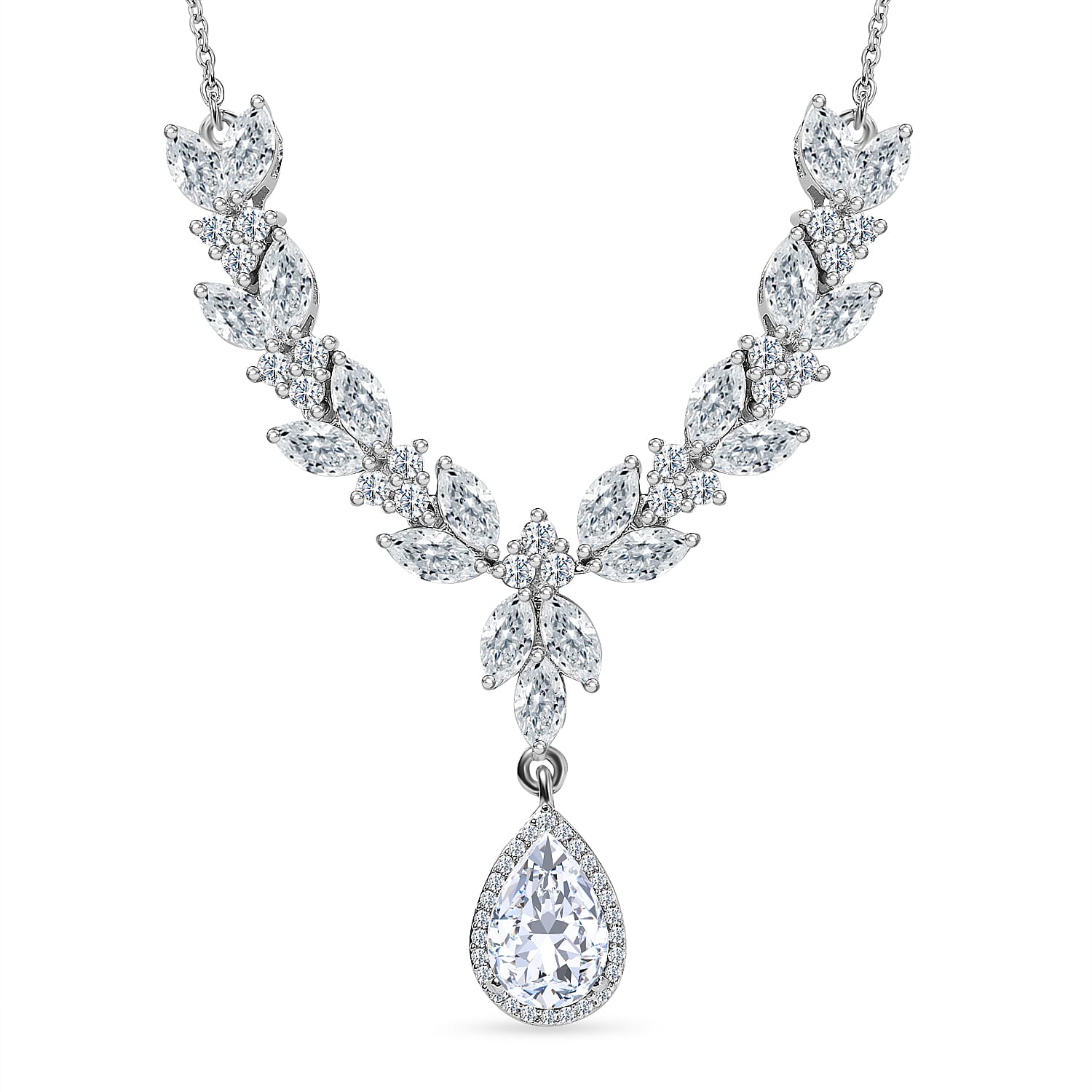 Moissanite Drop Necklace 18 Inches in Platinum Over Sterling Silver 7.25 ctw