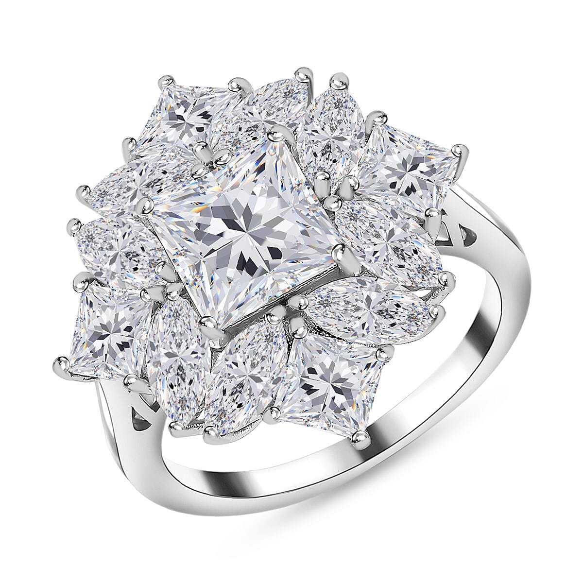 Moissanite Ring in Platinum Over Sterling Silver 5.15 ctw (Del. in 7-10 Days)