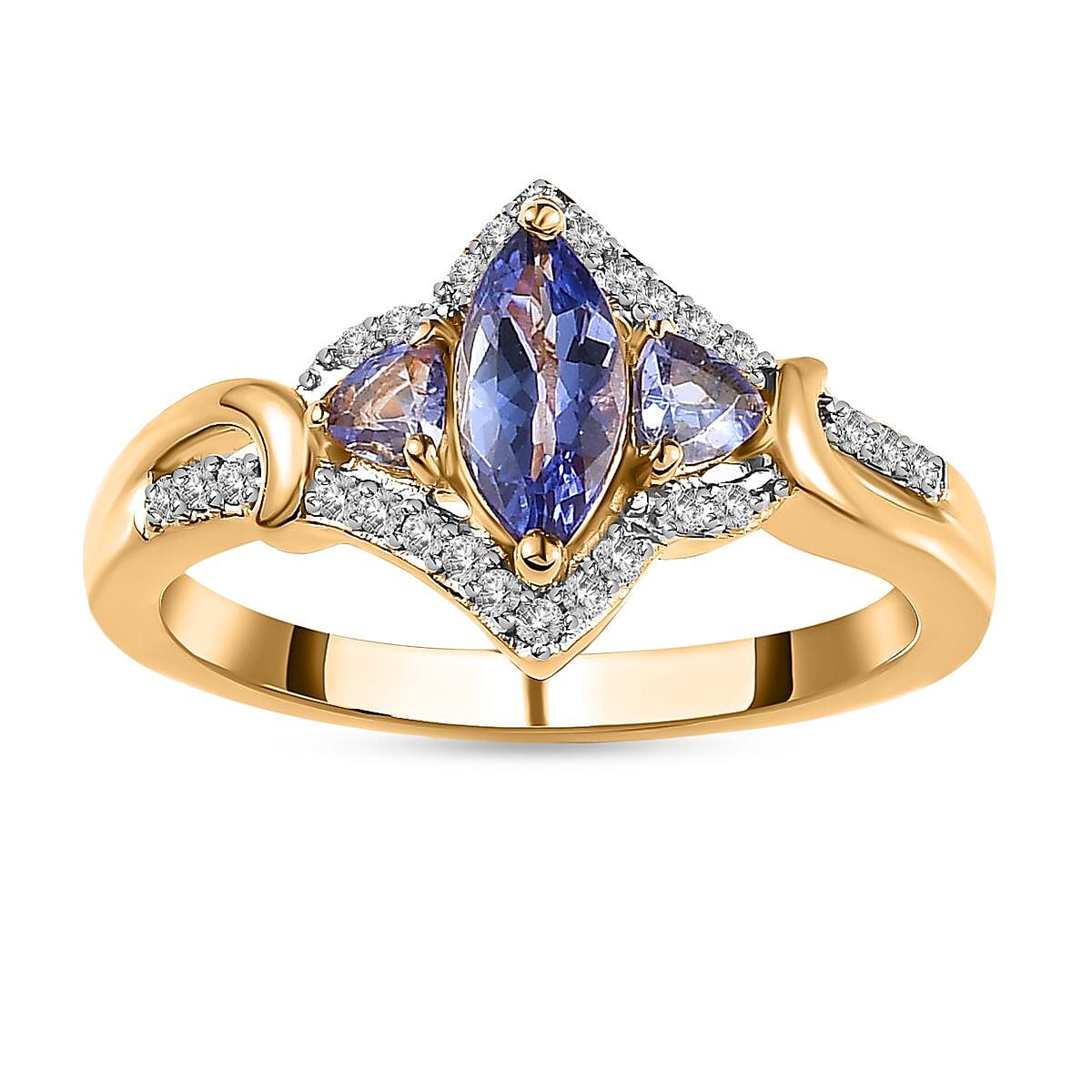 Tanzanite, White Zircon Ring in Vermeil YG Over Sterling Silver (Size 10.0) 1.00 ctw