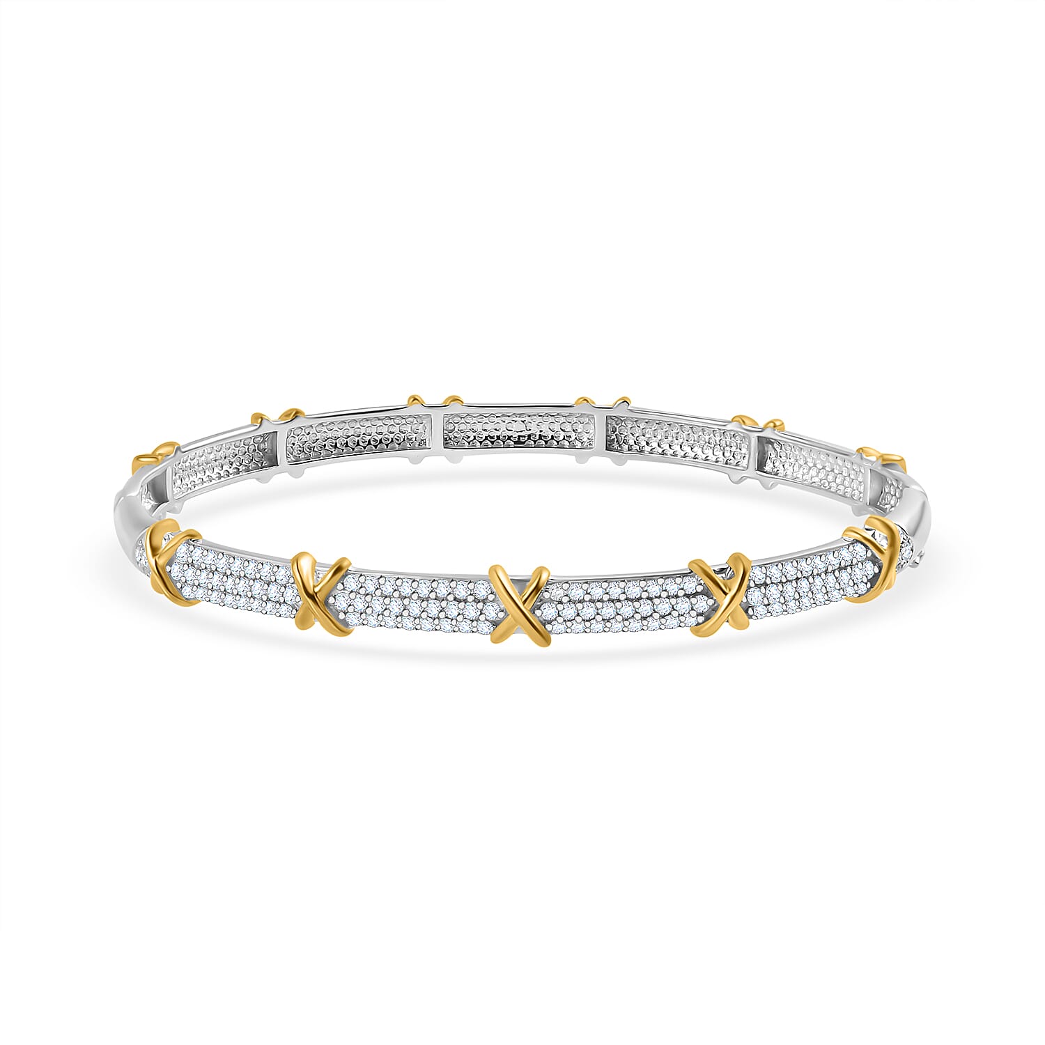 Moissanite Bangle Bracelet in Vermeil YG and Platinum Over Sterling Silver (7.50 In) 2.15 ctw