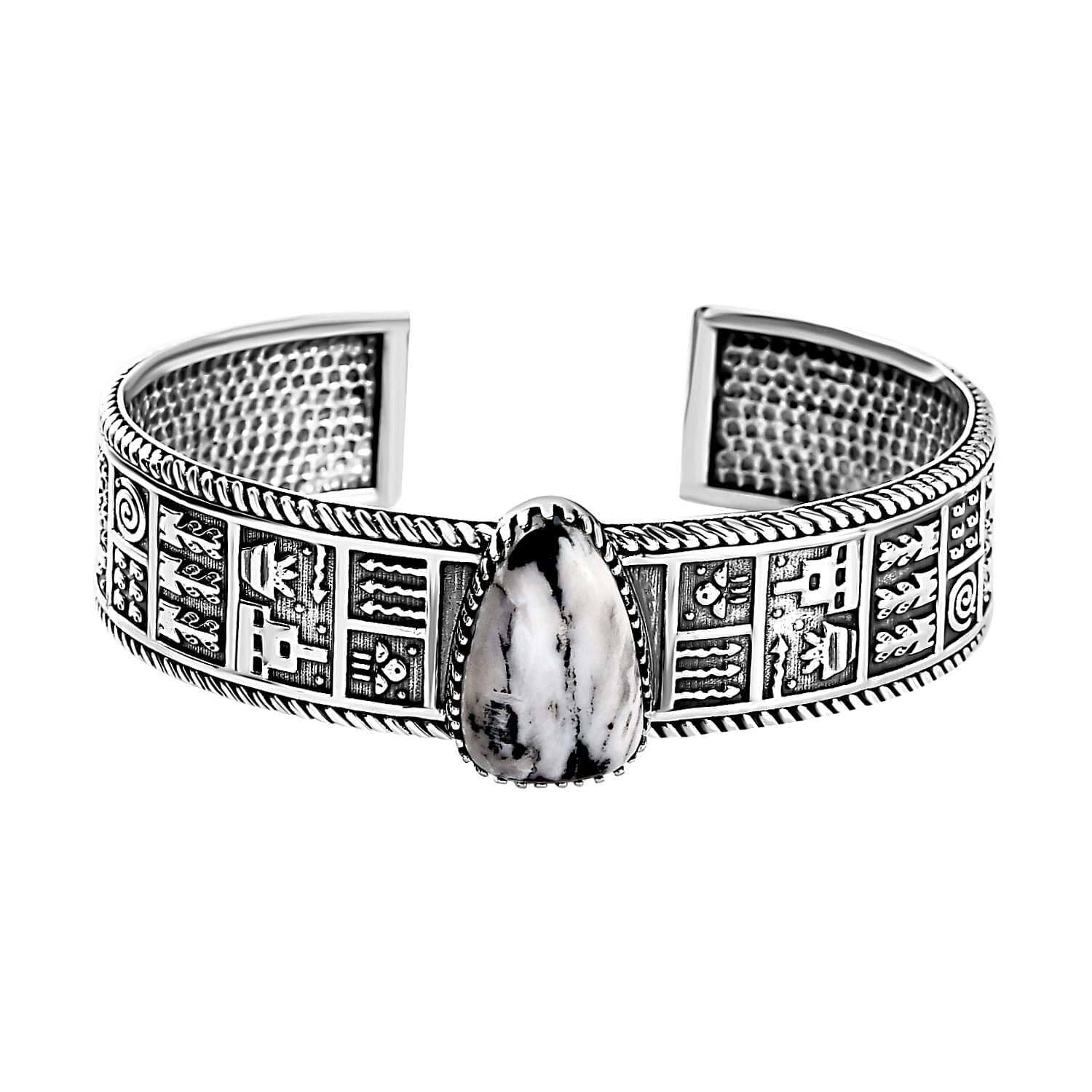 Artisan Crafted White Buffalo Cuff Bracelet in Sterling Silver (7.25 In) 16.00 ctw