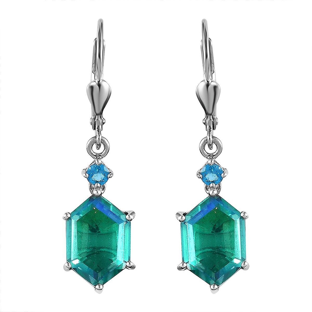 Peacock Quartz (Triplet) and Malgache Neon Apatite Lever Back Earrings in Platinum Over Sterling Silver 9.50 ctw