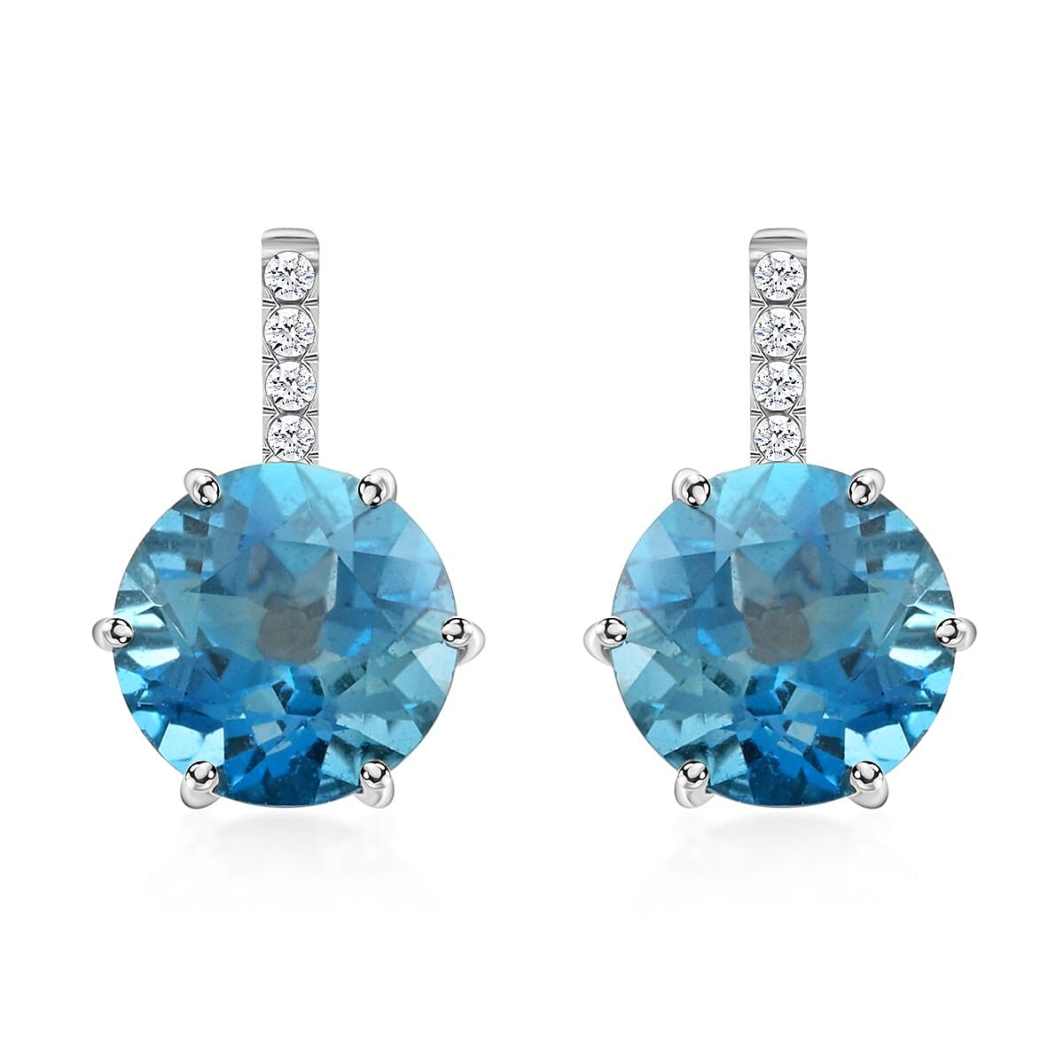 Certified and Appraised Luxoro 10K White Gold AAA London Blue Topaz and I2 Diamond Earrings 4.65 ctw