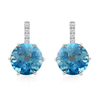 Certified and Appraised Luxoro 10K White Gold AAA London Blue Topaz and I2 Diamond Earrings 4.65 ctw