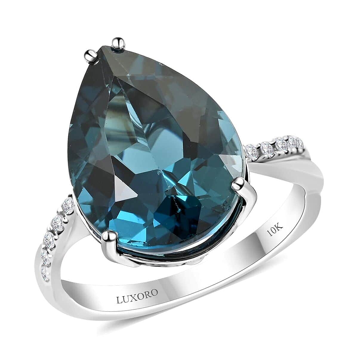 Certified and Appraised Luxoro 10K White Gold AAA London Blue Topaz and I2 Diamond Ring (Size 10.0) 10.85 ctw
