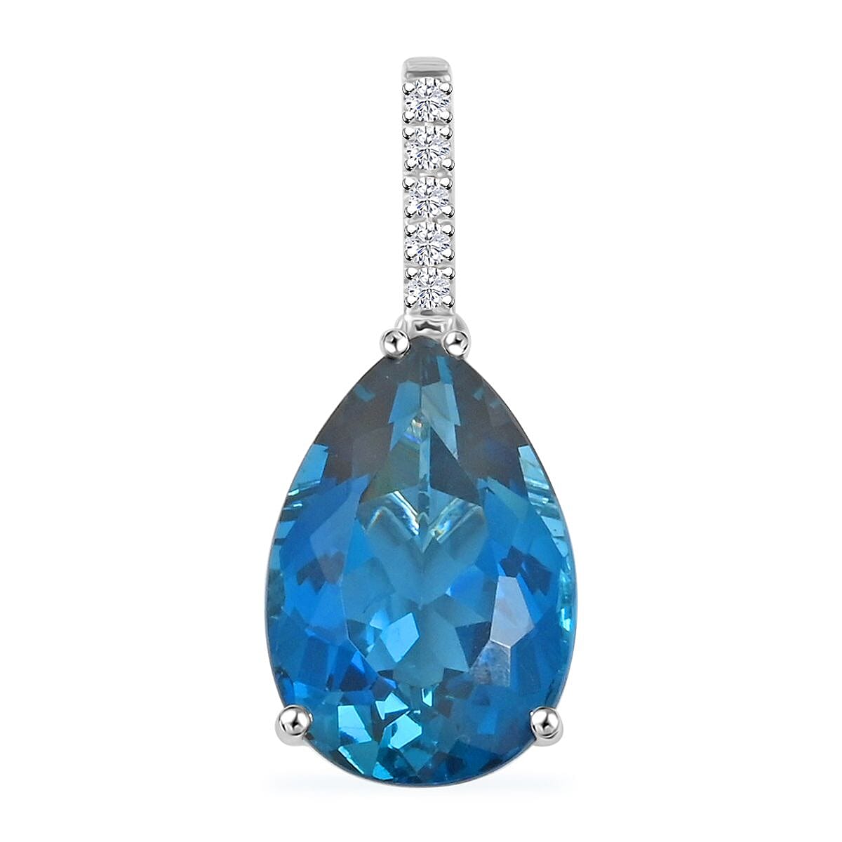 Certified and Appraised Luxoro 10K White Gold AAA London Blue Topaz and I2 Diamond Pendant without Chain 7.25 ctw
