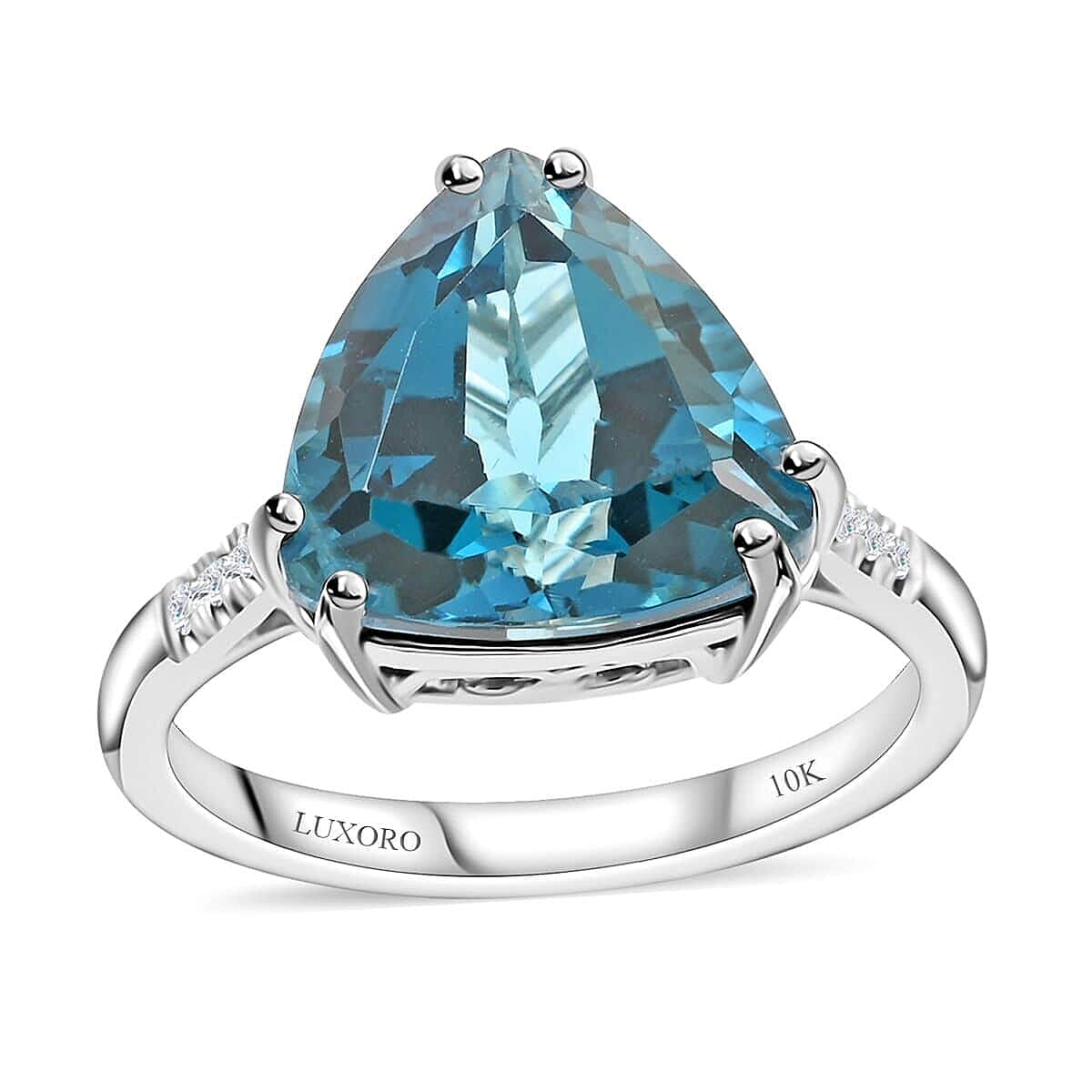 Certified and Appraised Luxoro 10K White Gold AAA London Blue Topaz and I2 Diamond Ring (Size 10.0) 6.00 ctw