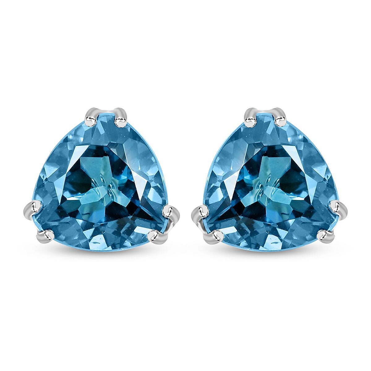 Certified and Appraised Luxoro 10K White Gold AAA London Blue Topaz Solitaire Stud Earrings 4.10 ctw