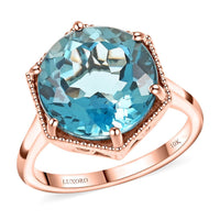 Certified and Appraised Luxoro 10K White Gold AAA London Blue Topaz Solitaire Ring 4.30 Grams 8.50 ctw