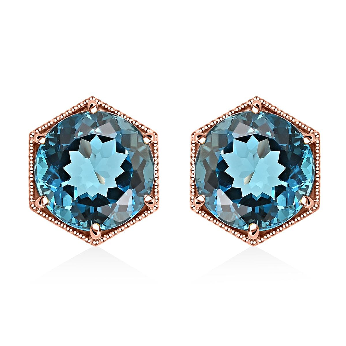 Certified and Appraised Luxoro 10K Rose Gold AAA London Blue Topaz Solitaire Stud Earrings 4.50 ctw