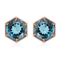 Certified and Appraised Luxoro 10K Rose Gold AAA London Blue Topaz Solitaire Stud Earrings 4.50 ctw - Sticky add to cart bar