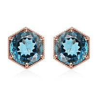 Certified and Appraised Luxoro 10K Rose Gold AAA London Blue Topaz Solitaire Stud Earrings 4.50 ctw