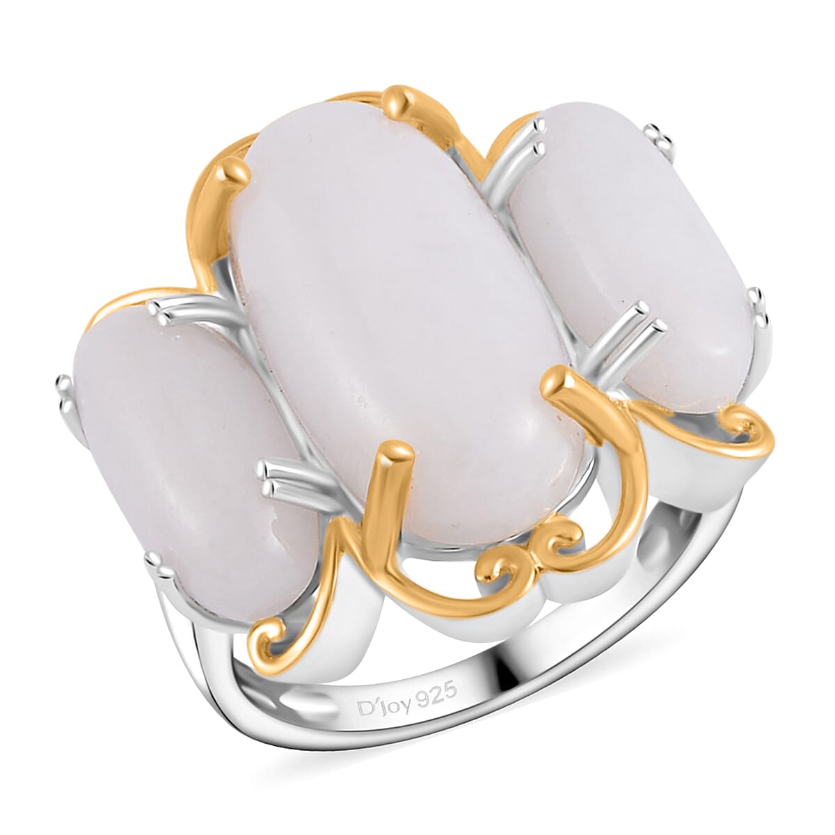 White Jade 3 Stone Ring in 14K Yellow Gold and Platinum Over Sterling Silver (Size 10.0) 19.00 ctw (Del. in 7-10 Days)
