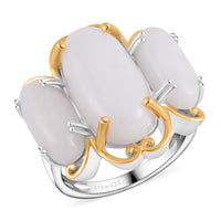 White Jade 3 Stone Ring in 14K Yellow Gold and Platinum Over Sterling Silver (Size 10.0) 19.00 ctw (Del. in 7-10 Days)