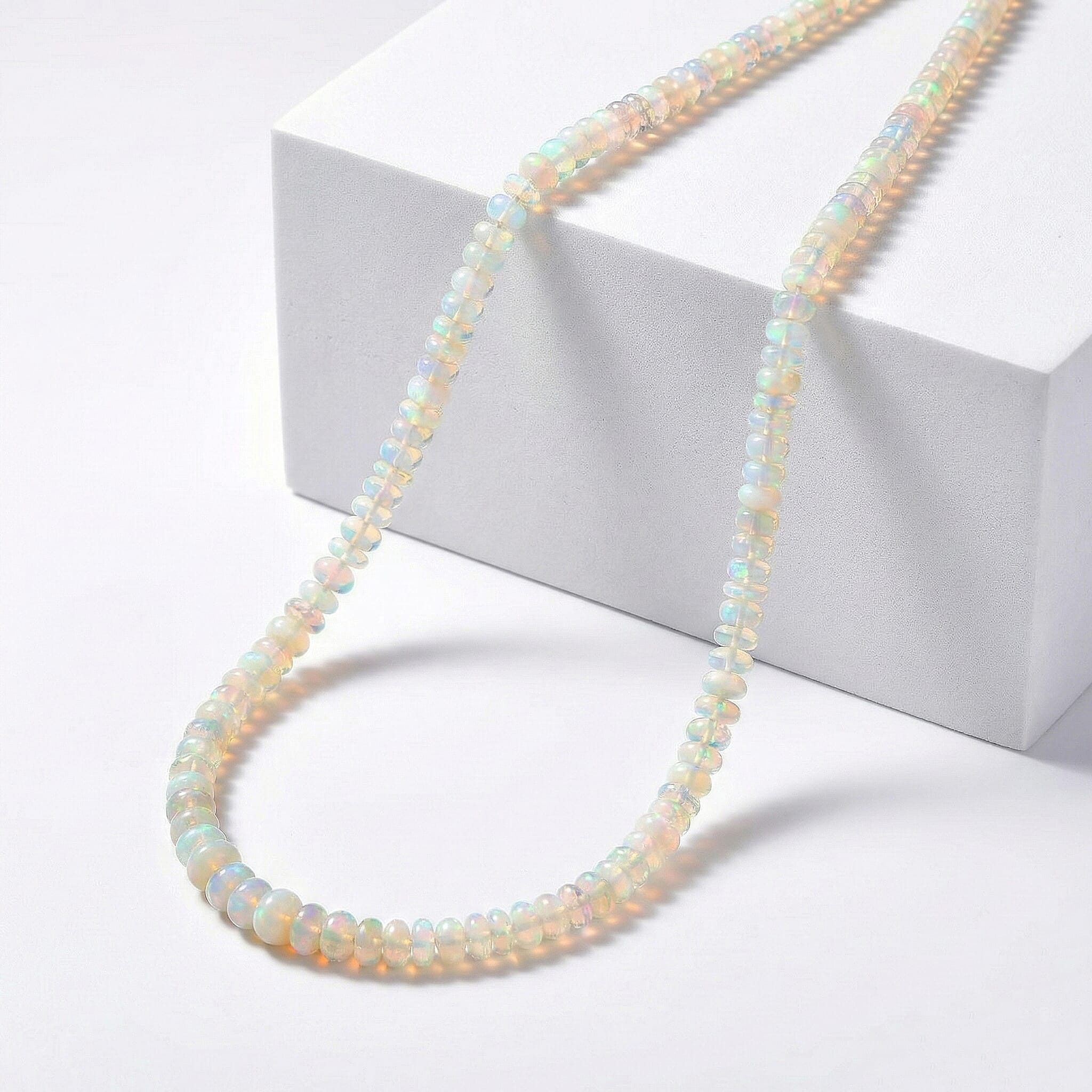Certified & Appraised Luxoro 14K Yellow Gold AAA Ethiopian Welo Opal Beaded Graduated Necklace 18 Inches with 2 Inch Extender 66.00 ctw