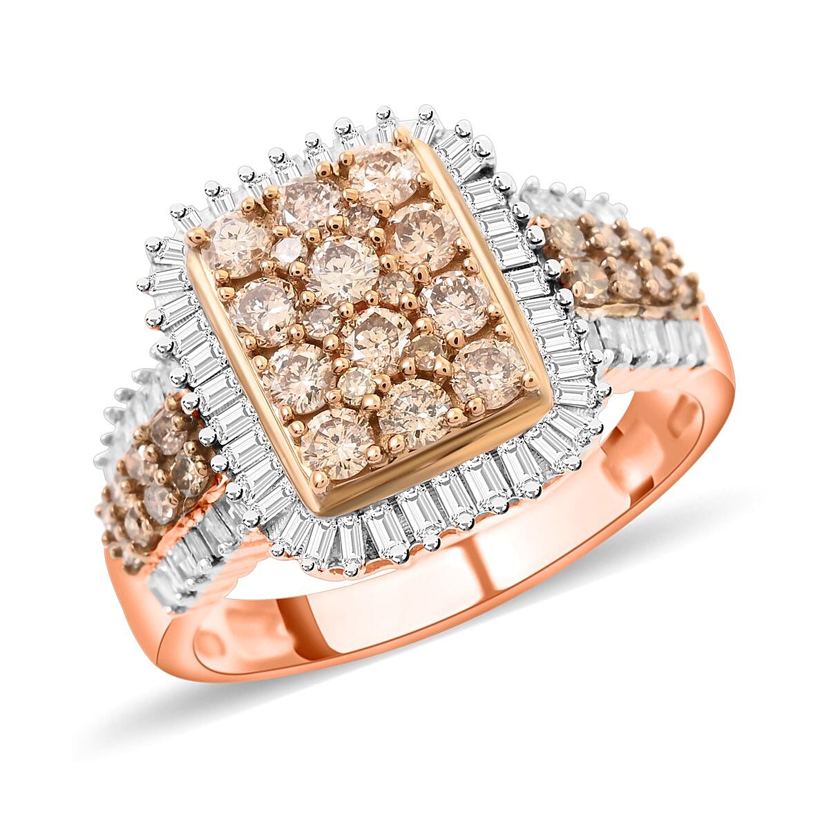 Champagne and White Diamond Art Deco Ring in Sterling Silver
