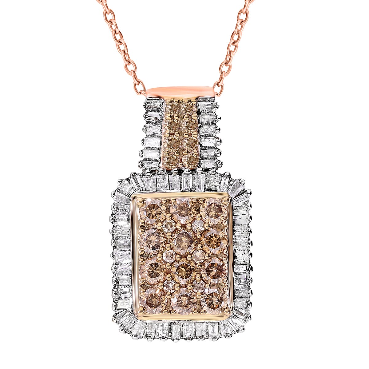 D'Joy Natural Champagne and White Diamond 1.00 ctw Pendant without Chain in Vermeil Rose Gold Over Sterling Silver