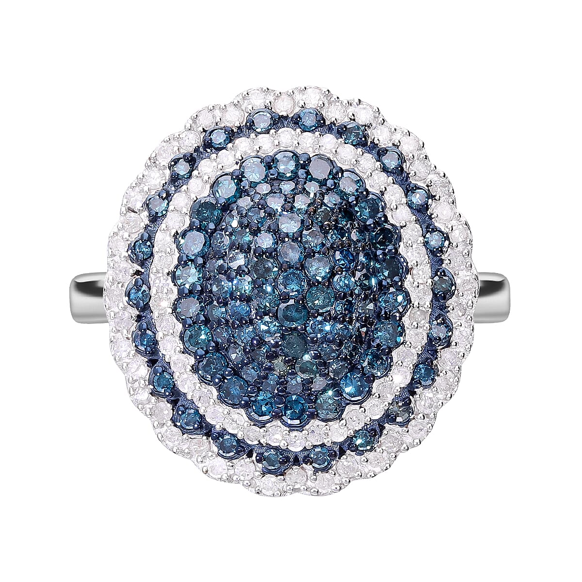 Blue and White Diamond Ring in Platinum Over Sterling Silver 1.50 ctw