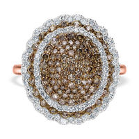 Natural Champagne and White Diamond Cluster Ring in Vermeil RG Over Sterling Silver (Size 6.0) 1.50 ctw