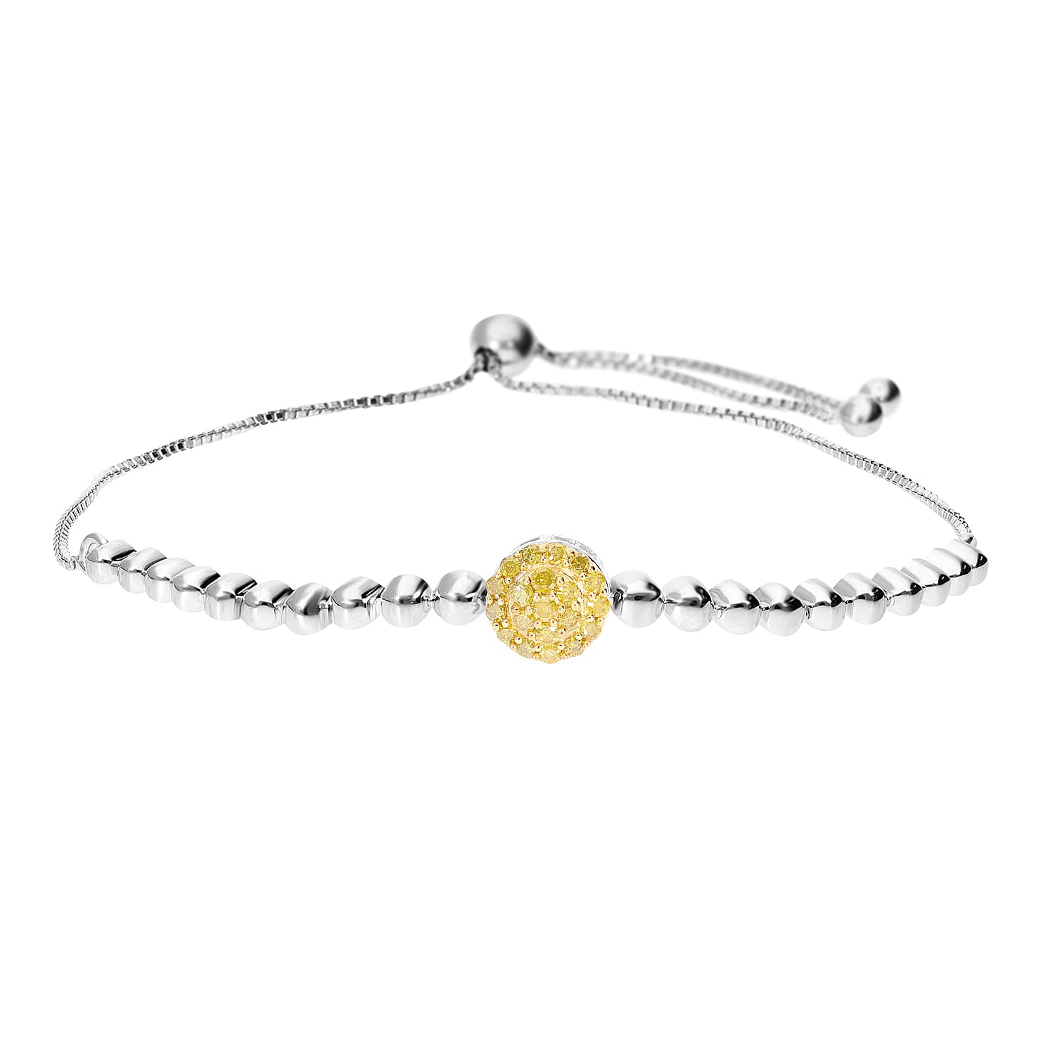 Doorbuster Yellow Diamond (IR) Bolo Bracelet in Platinum Over Sterling Silver 0.25 ctw