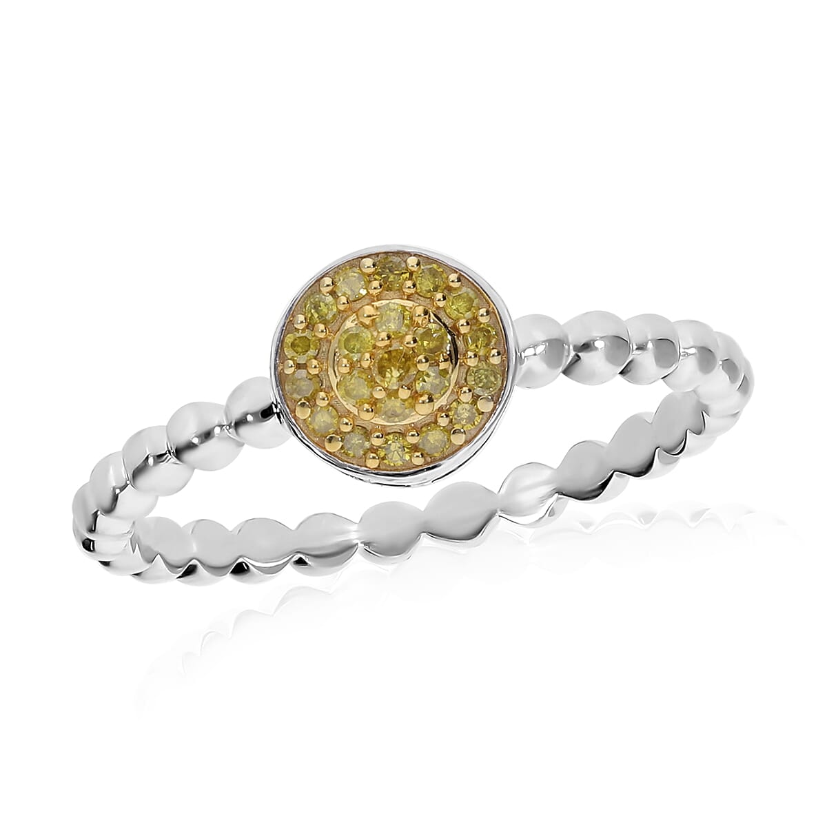 Doorbuster Yellow Diamond Ring in Platinum Over Sterling Silver (Size 10.0) 0.15 ctw
