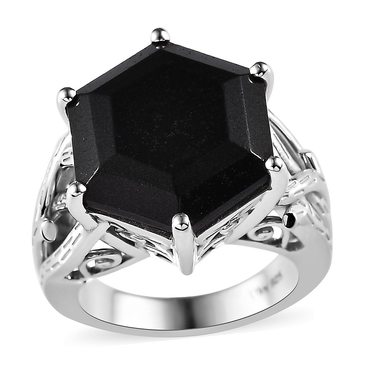 Black Tourmaline Solitaire Ring in Platinum Over Sterling Silver (Size 10.0) 16.35 ctw