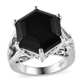 Black Tourmaline Solitaire Ring in Platinum Over Sterling Silver (Size 10.0) 16.35 ctw - Sticky add to cart bar