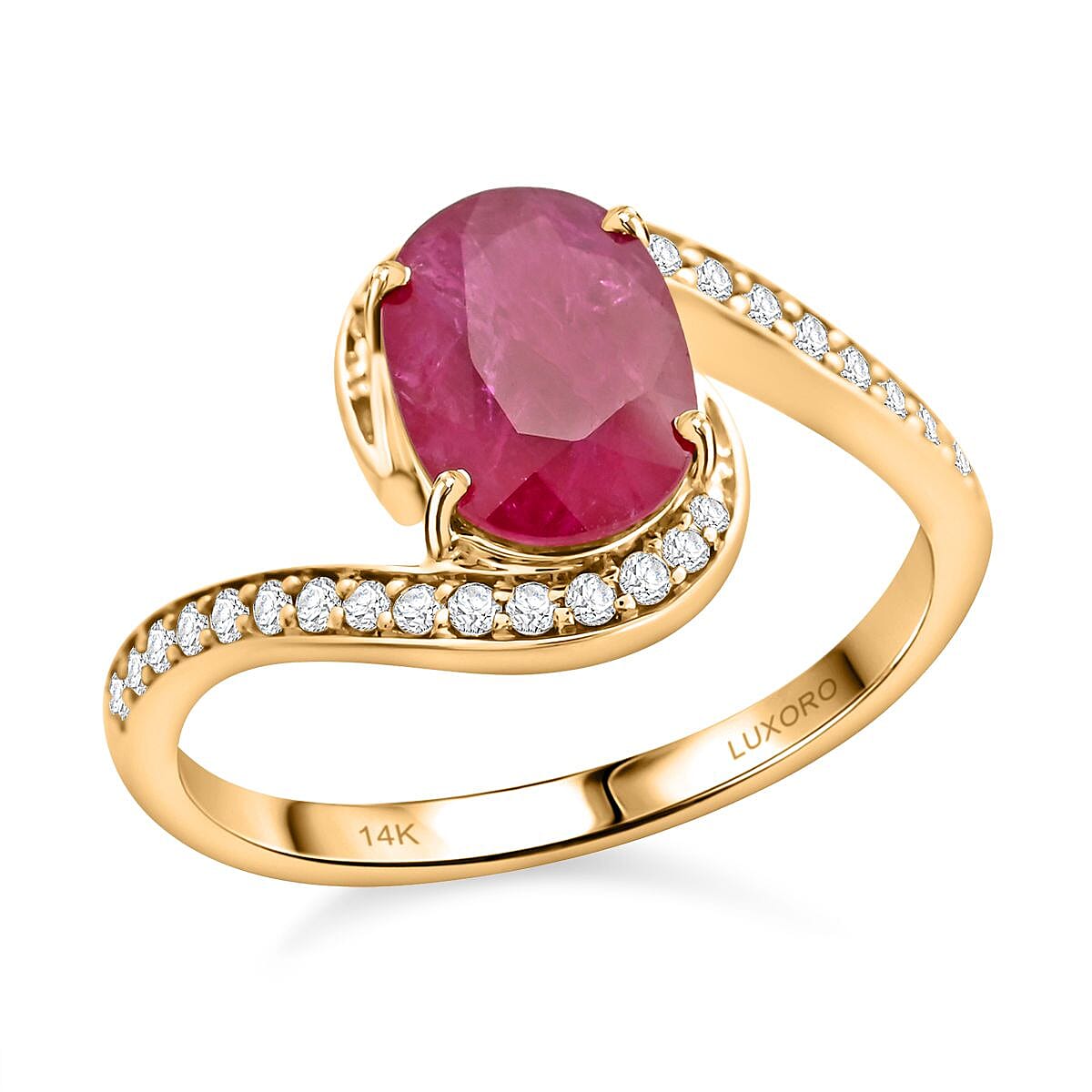 Certified & Appraised Luxoro 14K Yellow Gold AAA Mozambique Ruby and G-H I2 Diamond Ring 2.00 ctw