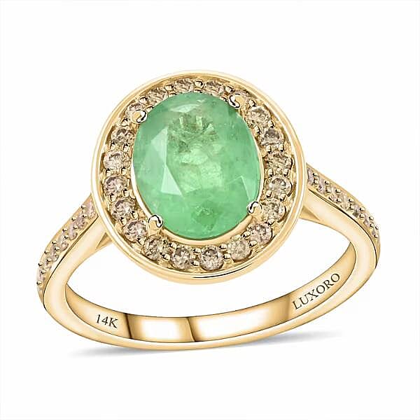 Certified & Appraised Luxoro 14K Yellow Gold AAA Kagem Zambian Emerald and G-H I2 Diamond Ring (Size 10.0) 4.10 Grams 2.25 ctw