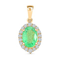 Certified & Appraised Iliana 18K Yellow Gold AAA Kagem Zambian Emerald and G-H SI Diamond Halo Pendant 1.00 ctw - Sticky add to cart bar