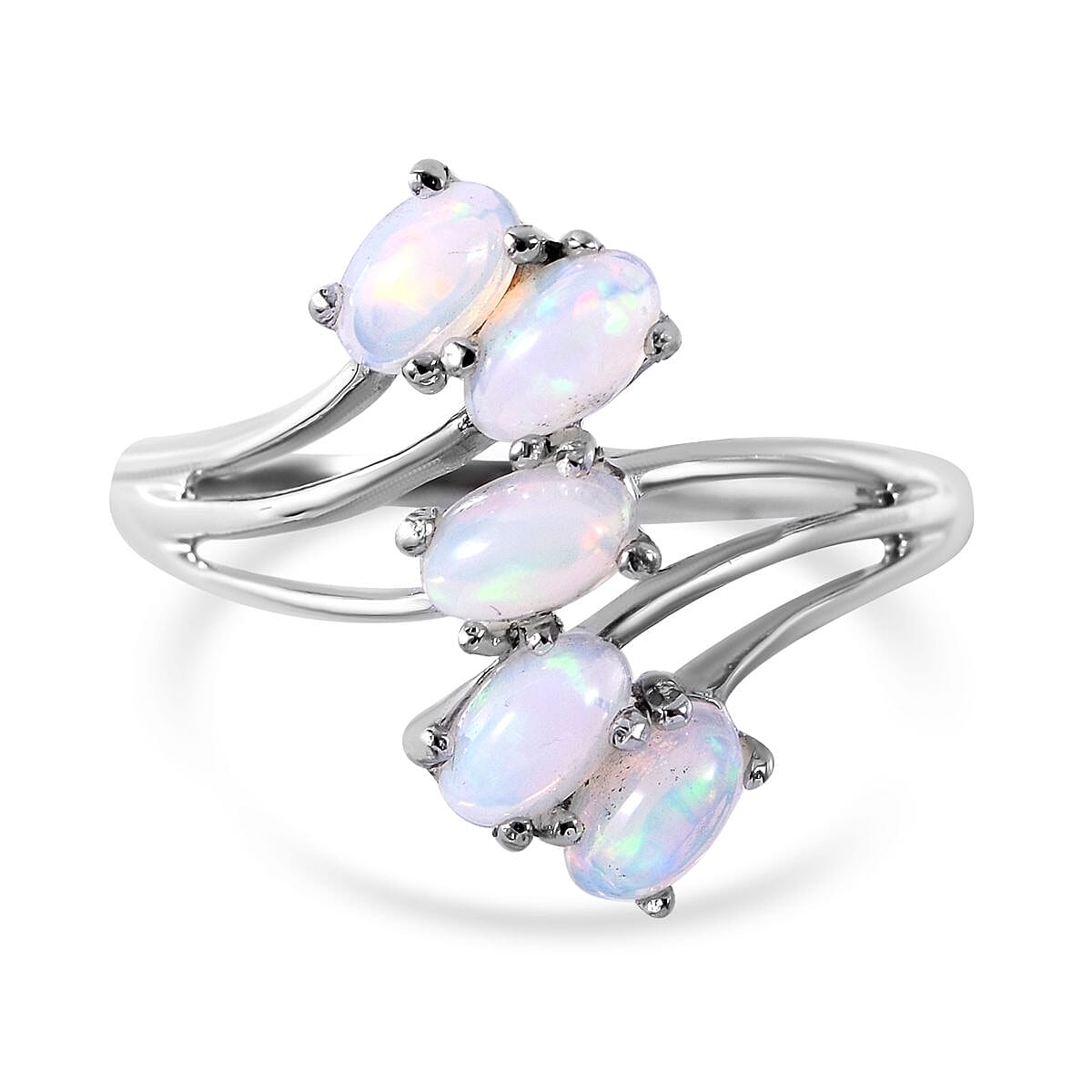 Premium Ethiopian Welo Opal 5 Stone Ring in Platinum Over Sterling Silver 0.85 ctw