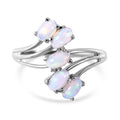 Premium Ethiopian Welo Opal 5 Stone Ring in Platinum Over Sterling Silver 0.85 ctw - Sticky add to cart bar