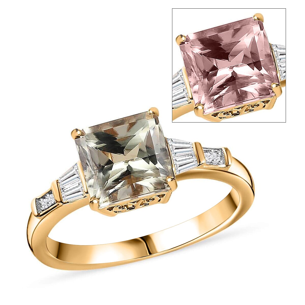 Iliana 18K Yellow Gold Radiant Cut AAA Turkizite and G-H SI Diamond Ring 2.00 ctw (Del. in 7-10 Days)