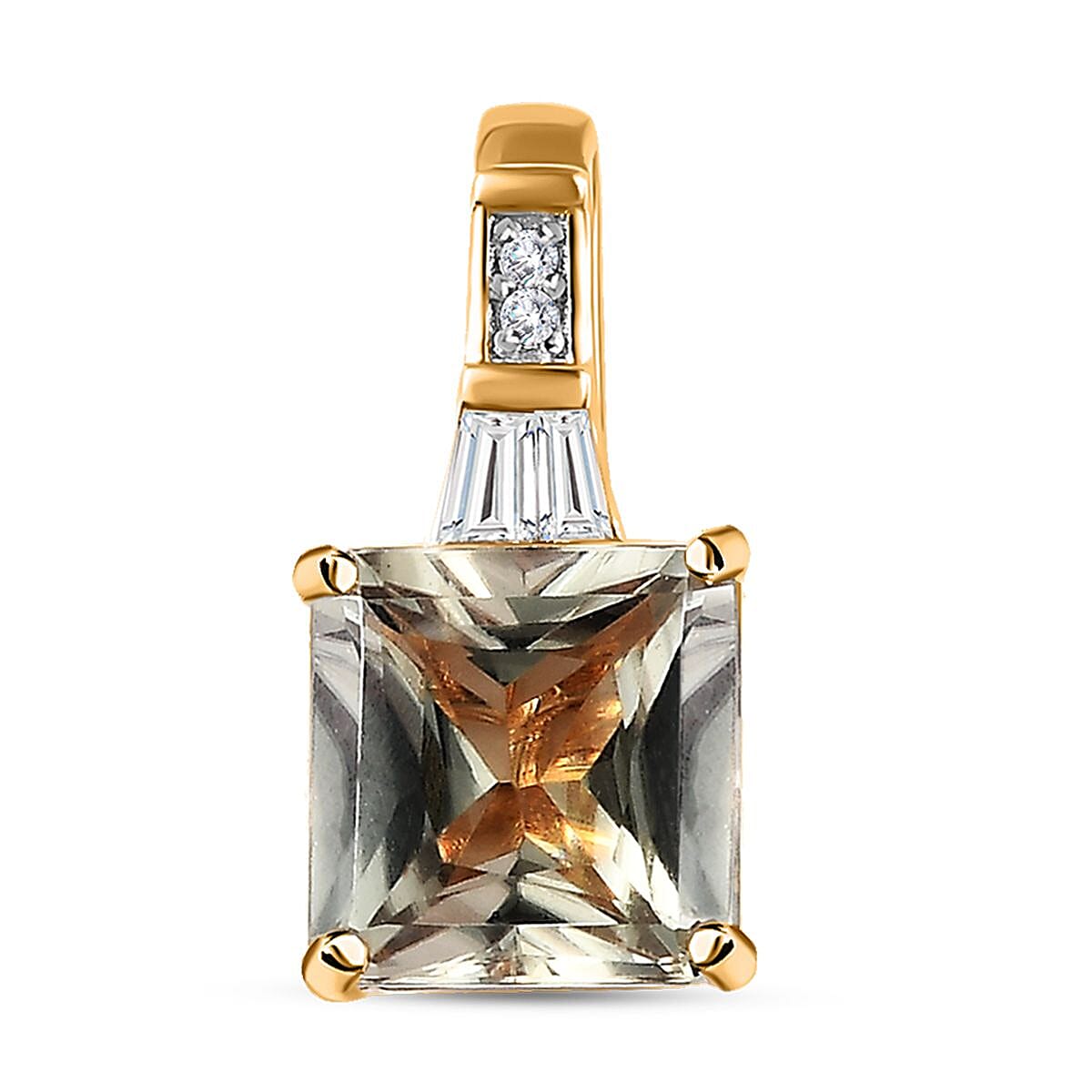18K Yellow Gold Radiant Cut AAA Turkizite and G-H SI Diamond Pendant 2.00 ctw