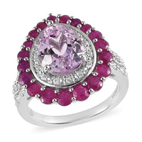 Premium Martha Rocha Kunzite, Multi Gemstone Ring in Rhodium Over Sterling Silver (Size 7.0) 4.85 ctw