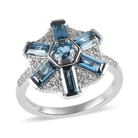 Premium London Blue Topaz and White Zircon 2.50 ctw Ring in Rhodium Over Sterling Silver (Size 6.0)