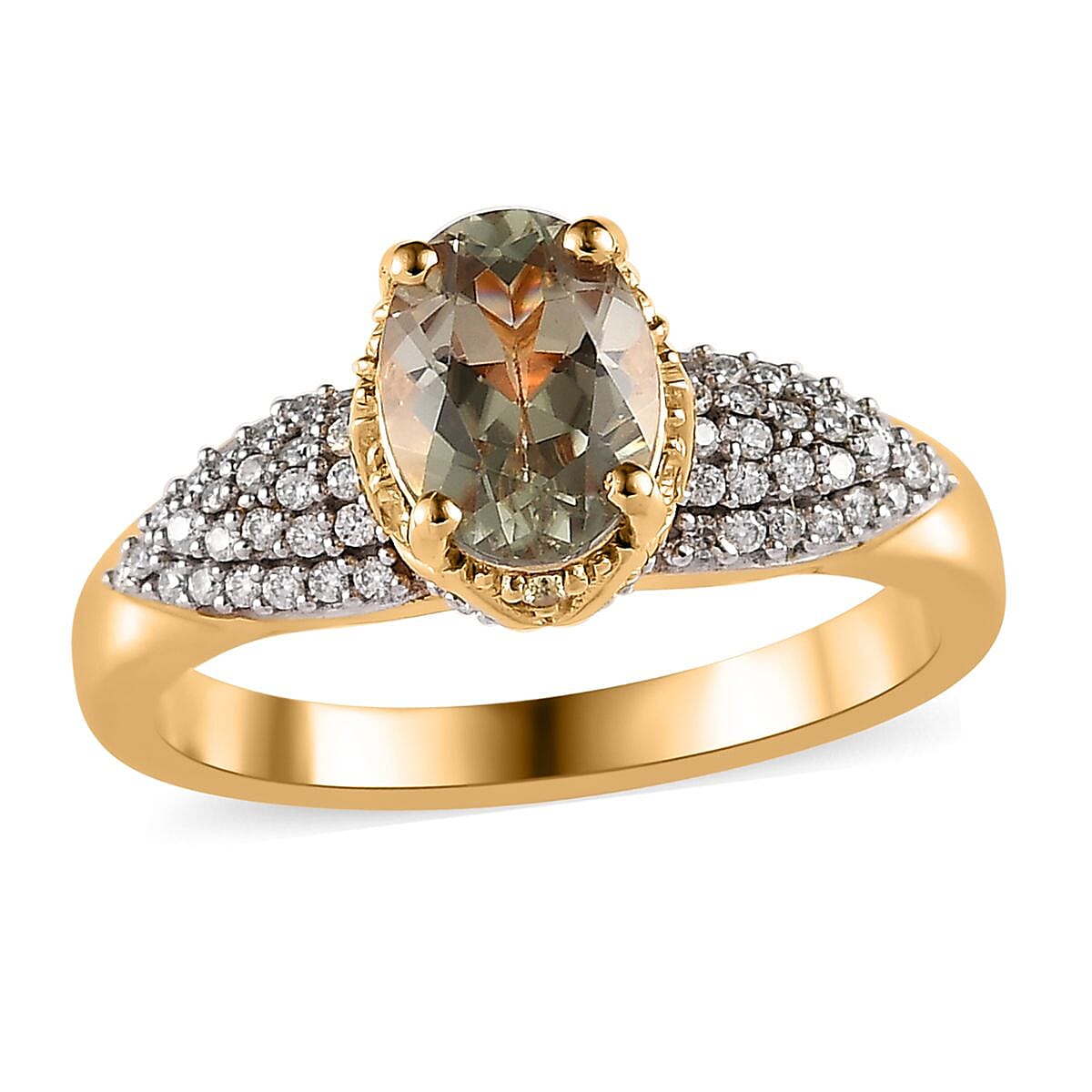 AAA Turkizite, Madagascar Yellow Sapphire and Moissanite Ring in Vermeil Yellow Gold Over Sterling Silver 2.00 ctw (Del. in 5-7 Days)