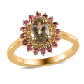 AAA Turkizite and Multi Gemstone Floral Ring in Vermeil Yellow Gold Over Sterling Silver 1.30 ctw (Del. in 7-10 Days) - Sticky add to cart bar