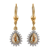 AAA Turkizite and White Zircon Lever Back Earrings in Vermeil Yellow Gold Over Sterling Silver 1.30 ctw