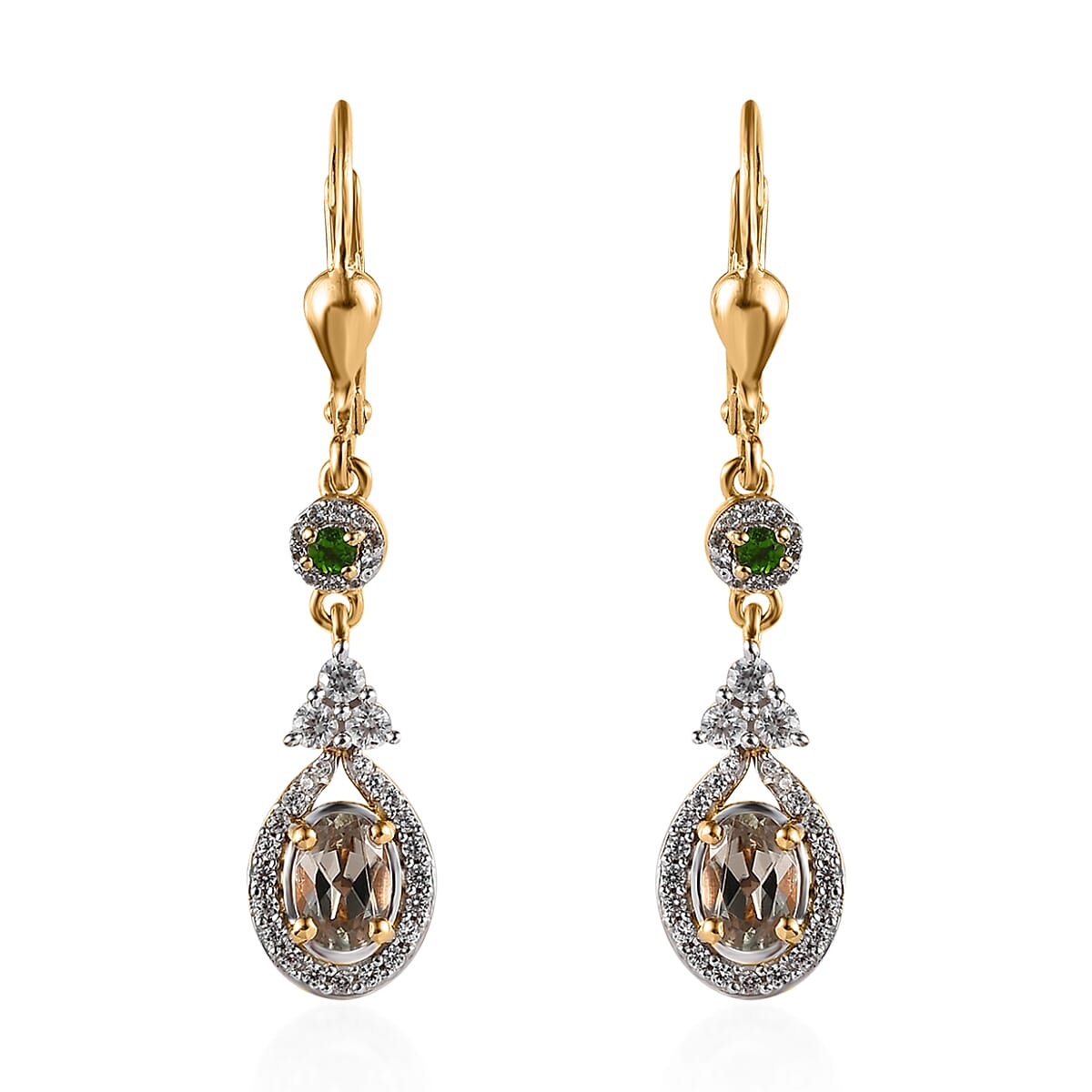 AAA Turkizite and Multi Gemstone Lever Back Earrings in Vermeil Yellow Gold Over Sterling Silver 1.85 ctw