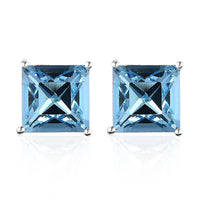 Aquamarine Color Crystal Solitaire Stud Earrings in Sterling Silver 5.00 ctw