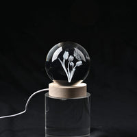 Crystal Glass Ball with LED RGB Wood Display Base (Ball 3.5 Inches & Wood Dia 2.5 Inches)