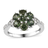 Tanzanian Natural Green Apatite and White Zircon Ring in Platinum Over Sterling Silver (Size 10.0) 2.35 ctw