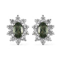 Tanzanian Natural Green Apatite and White Zircon Halo Stud Earrings in Platinum Over Sterling Silver 0.85 ctw - Sticky add to cart bar