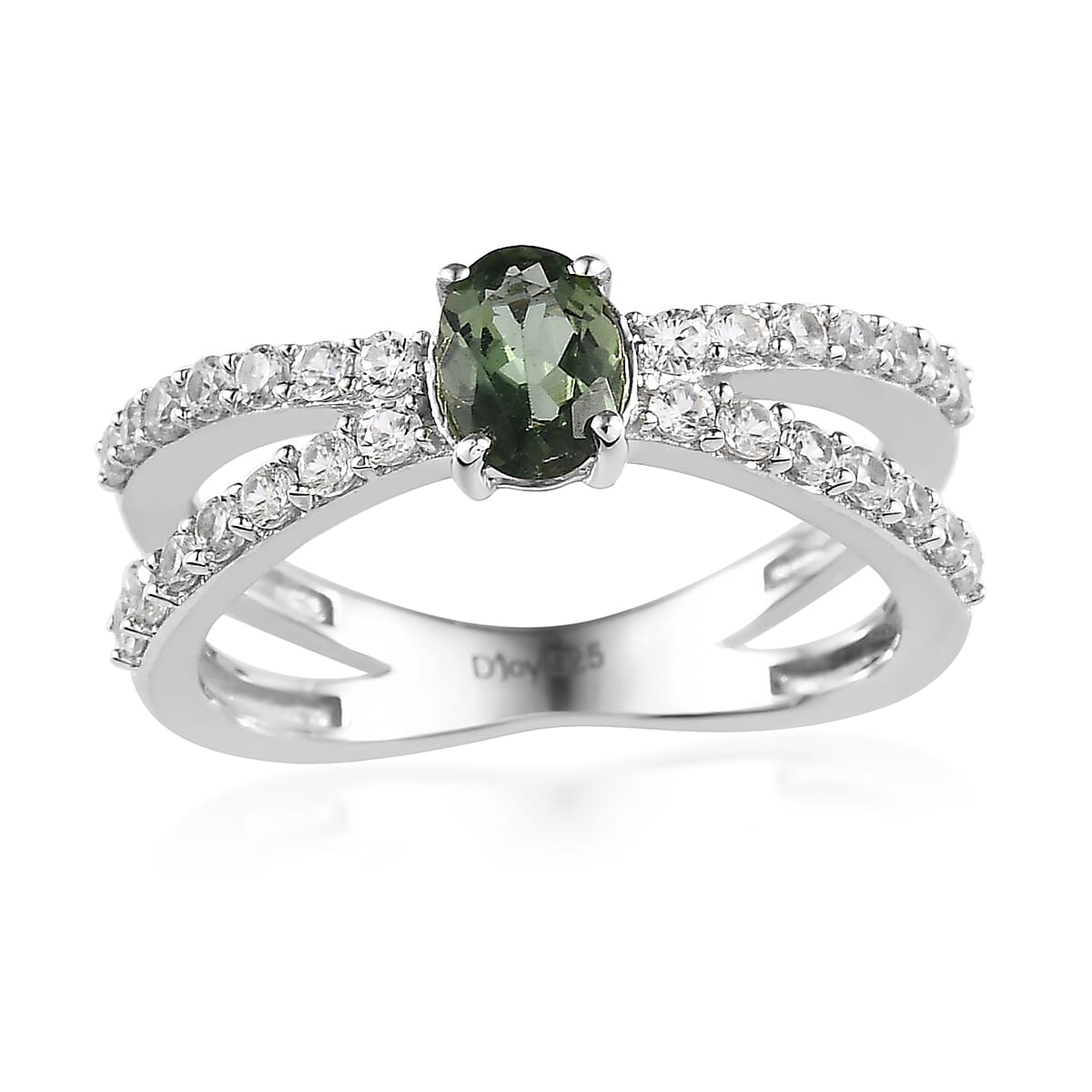 Tanzanian Natural Green Apatite and White Zircon Ring in Platinum Over Sterling Silver (Size 9.0) 1.60 ctw