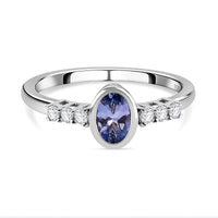 Tanzanite and White Zircon 0.62 ctw Ring in Platinum Over Sterling Silver (Size 9)